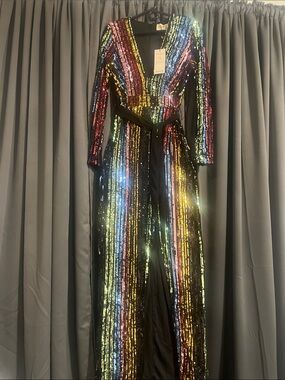 Club L London Rainbow Sequin V-Neck Maxi Dress